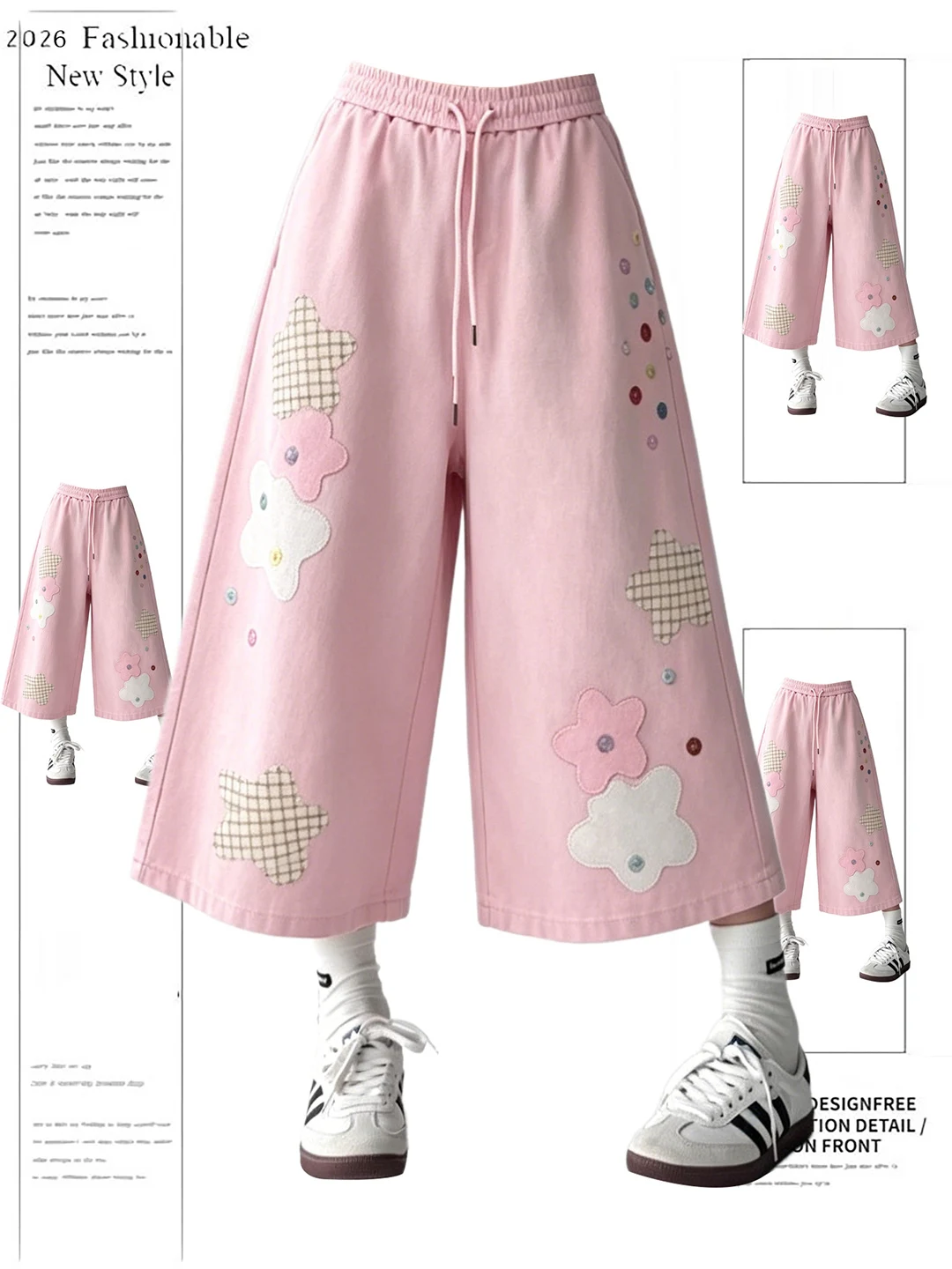 Casual Star Patch Embellished Buttoned Wide Leg Pants Loose Fit Seven Inch Summer New Style Women's Casual Trousers
Casual Star Patch Embellished Buttoned Wide Leg Pants Loose Fit Seven Inch Summer New Style Women's Casual Trousers