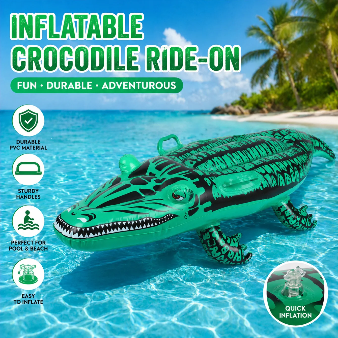 1PC Inflatable Crocodile Pool Float Ride On, Alligator Swim Raft with Handles, Durable PVC for Beach Lake Pool Party
1PC Inflatable Crocodile Pool Float Ride On, Alligator Swim Raft with Handles, Durable PVC for Beach Lake Pool Party