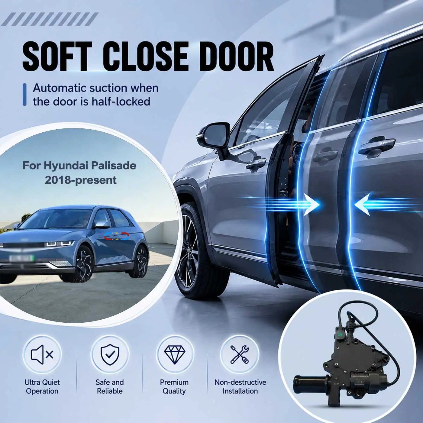 For Hyundai Ioniq 5 2021-present Electric Soft Close Door Auto Pull-In Suction Lock Intelligent Silent Closer Kit
For Hyundai Ioniq 5 2021-present Electric Soft Close Door Auto Pull-In Suction Lock Intelligent Silent Closer Kit