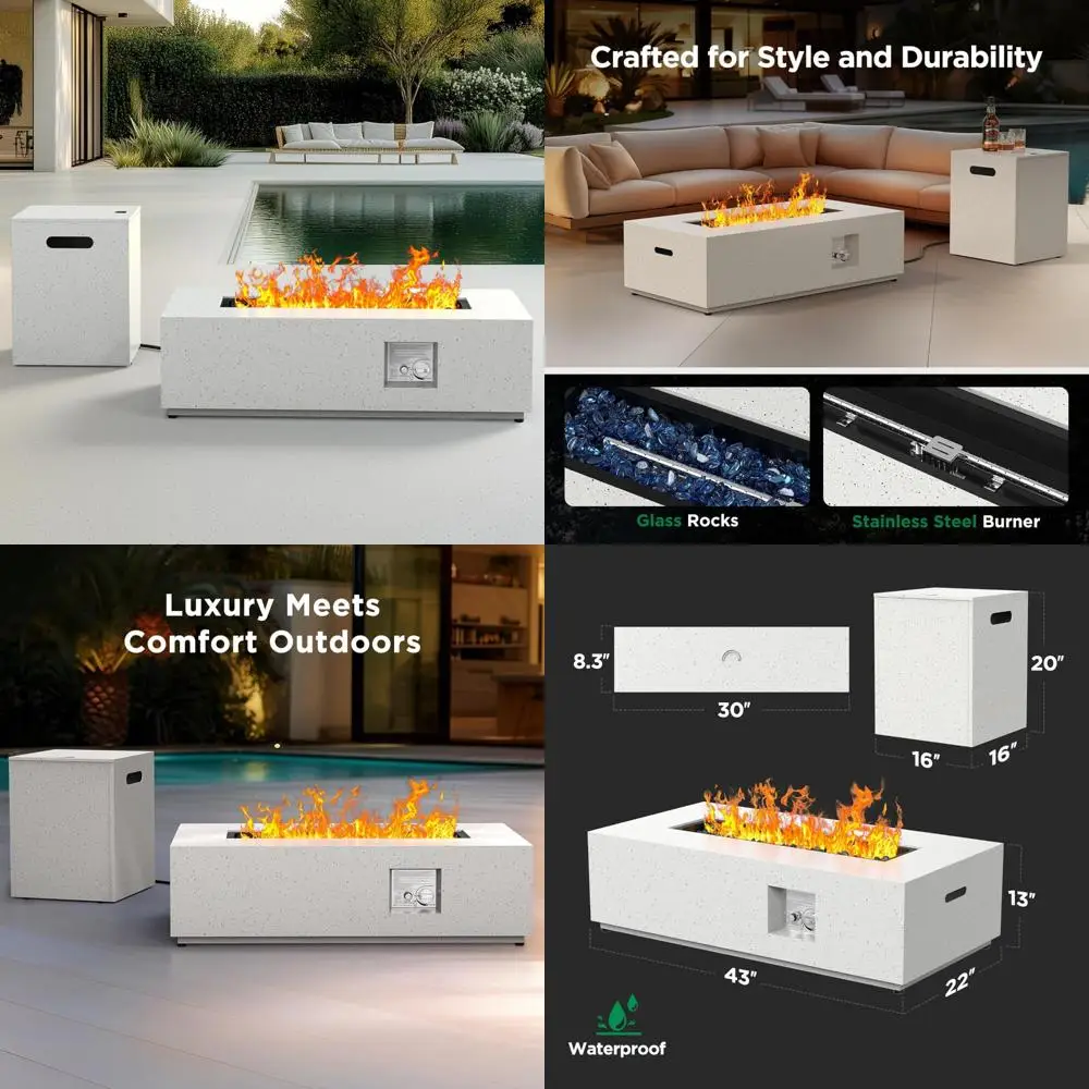 43 Inch Outdoor Propane Gas Fire Pit Table with 50,000 BTU, CSA Certified, Glass Rocks, Rectangular
43 Inch Outdoor Propane Gas Fire Pit Table with 50,000 BTU, CSA Certified, Glass Rocks, Rectangular