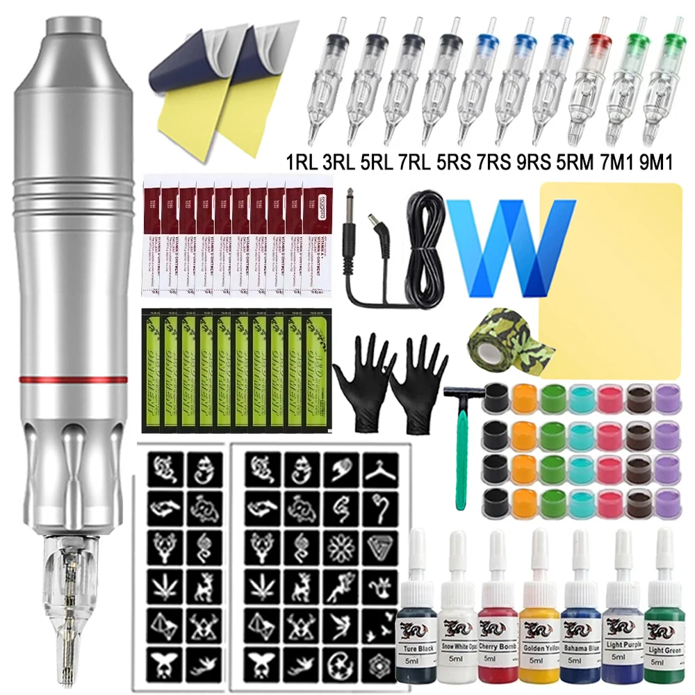 Rotary Tattoo Pen Machine Kit With Cartridges Needles Ink Tools No Power Pedal Set For Tattoo Beginner Professional Tattoo Set
Rotary Tattoo Pen Machine Kit With Cartridges Needles Ink Tools No Power Pedal Set For Tattoo Beginner Professional Tattoo Set