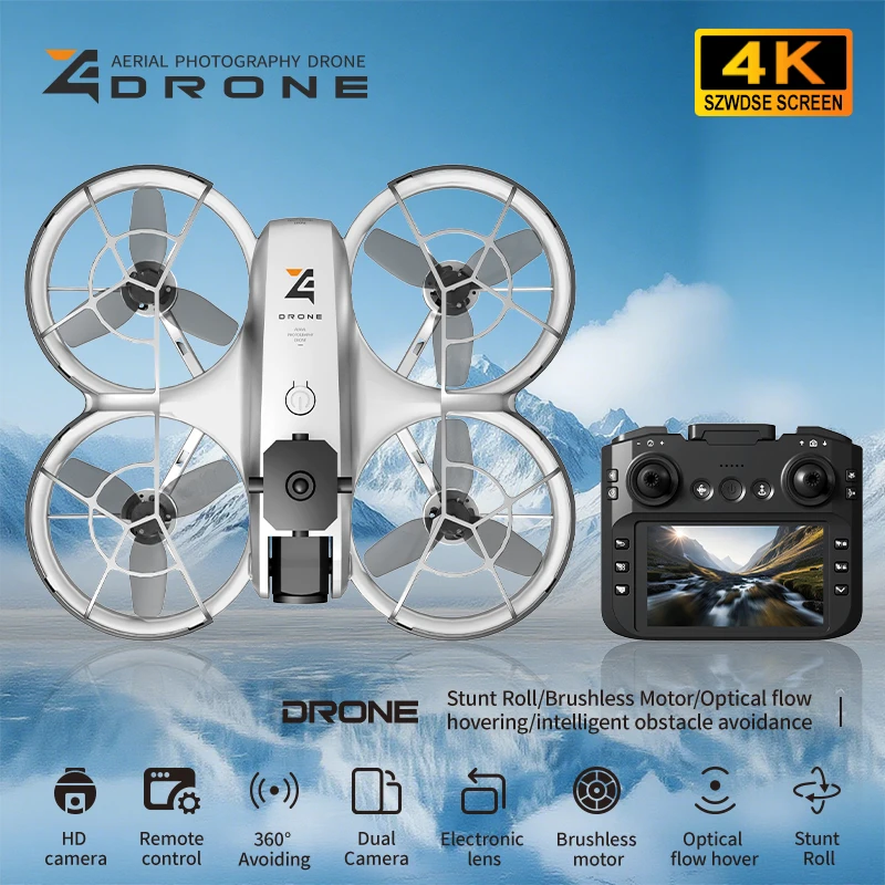 Новый дрон Z4 4K HD для аэрофотосъемки безголовый бесщеточный двигатель с оптическим потоком, двойная камера для предотвращения препятствий с экраном, игрушка-дрон 
Новый дрон Z4 4K HD для аэрофотосъемки безголовый бесщеточный двигатель с оптическим потоком, двойная камера для предотвращения препятствий с экраном, игрушка-дрон