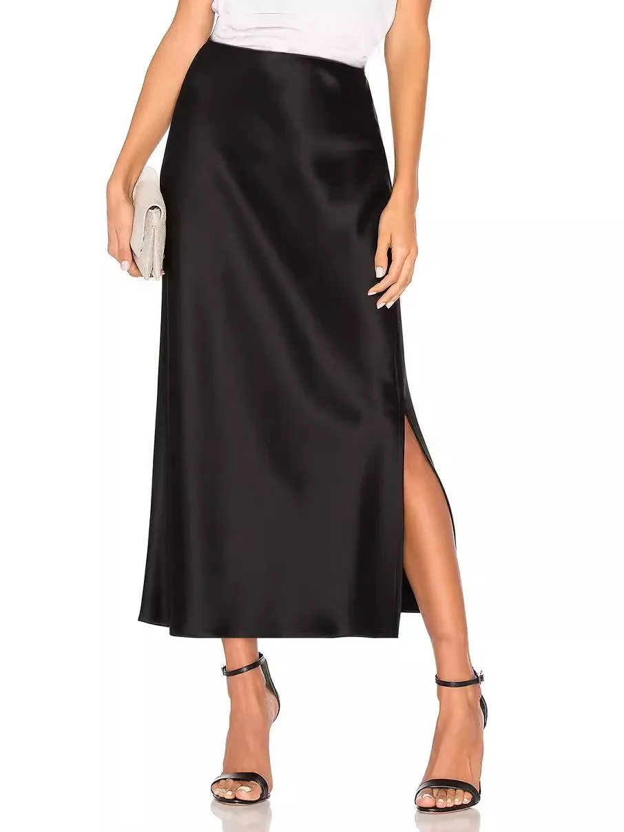 Summer Spring Women's Clothing High Waist Elastic Satin Long Skirt Elegant Women Skirt For Acetate Side Midi Length
Summer Spring Women's Clothing High Waist Elastic Satin Long Skirt Elegant Women Skirt For Acetate Side Midi Length