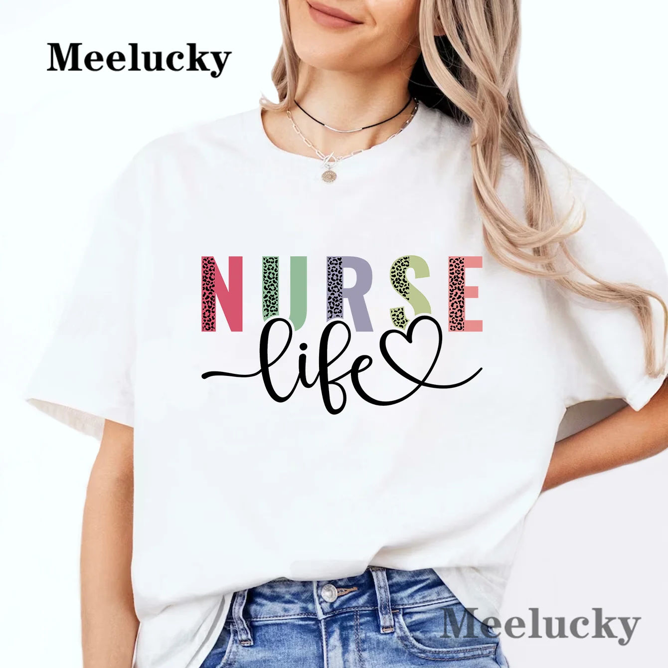 Half Leopard Pattern Printing Nurse T-Shirt Women Pure Cotton Short Sleeve Sleeve Tee Shirt Female Clothing
Half Leopard Pattern Printing Nurse T-Shirt Women Pure Cotton Short Sleeve Sleeve Tee Shirt Female Clothing 