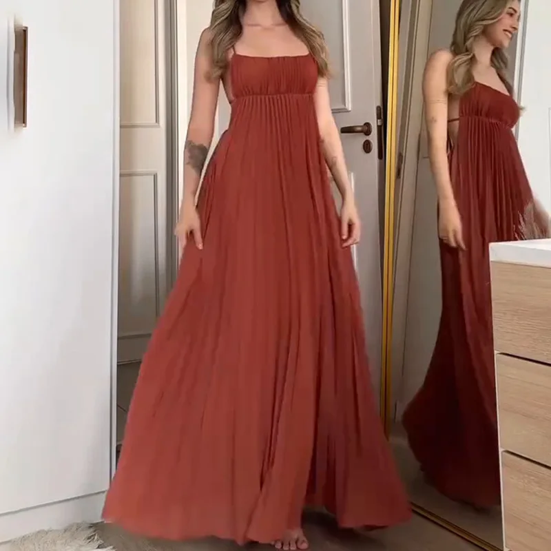 Summer Fashion Hight Waist Loose Party Dress Sexy Off Shoulder Pleat Suspenders Dress Women Elegant Hight Waist Solid Long Dress
Summer Fashion Hight Waist Loose Party Dress Sexy Off Shoulder Pleat Suspenders Dress Women Elegant Hight Waist Solid Long Dress