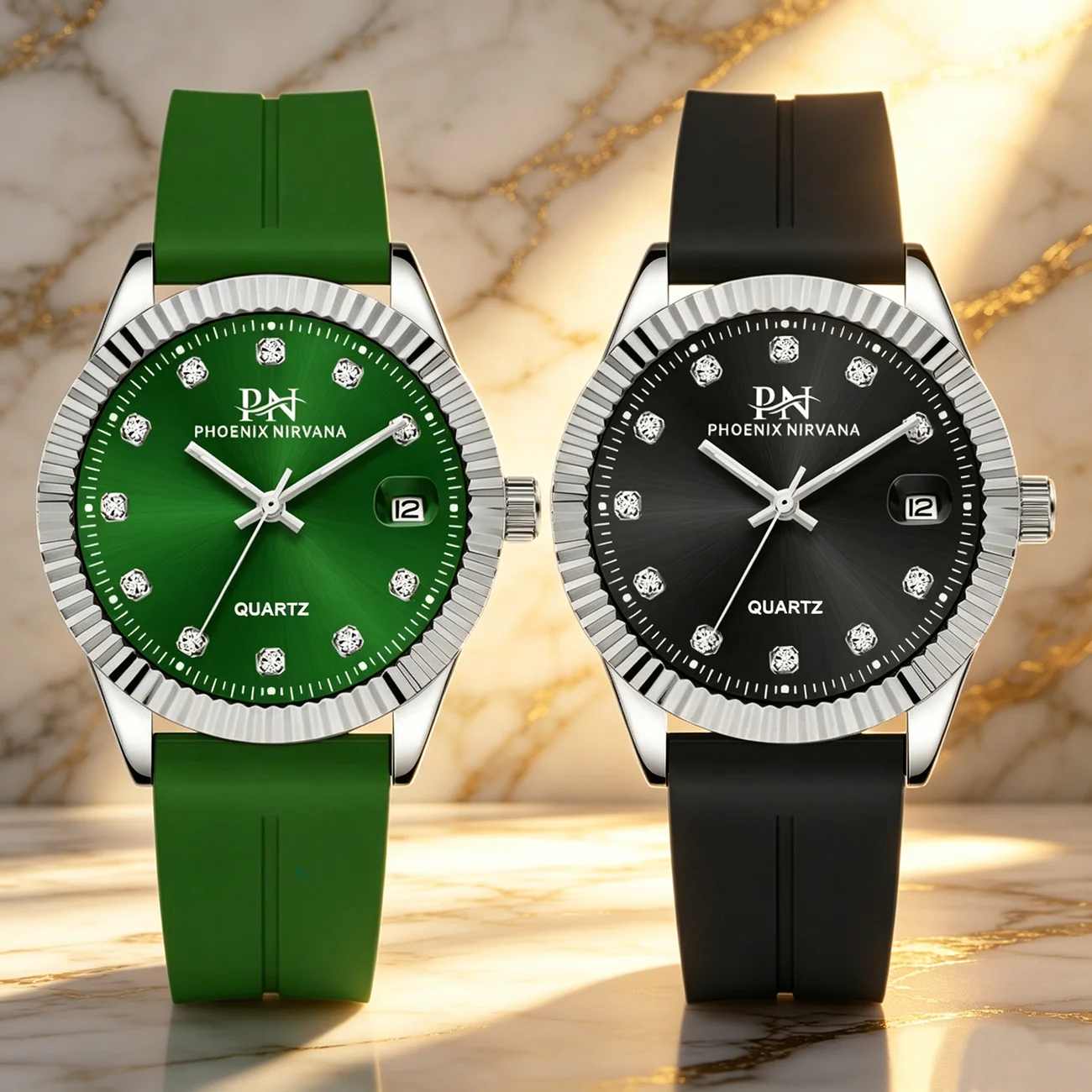 PN Phoenix Nirvana Men's Quartz Watch, Silicone Strap, Diamond-encrusted Dial, Date Display, Waterproof Casual Wristwatch
PN Phoenix Nirvana Men's Quartz Watch, Silicone Strap, Diamond-encrusted Dial, Date Display, Waterproof Casual Wristwatch