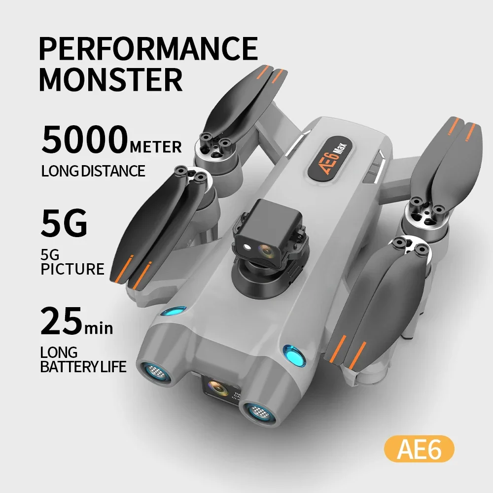 AE6 MAX Drone 8K Professional HD ESC Dual Cameras GPS Optical Flow Positioning 360° Obstacle Avoidance DC FPV Drone
AE6 MAX Drone 8K Professional HD ESC Dual Cameras GPS Optical Flow Positioning 360° Obstacle Avoidance DC FPV Drone
