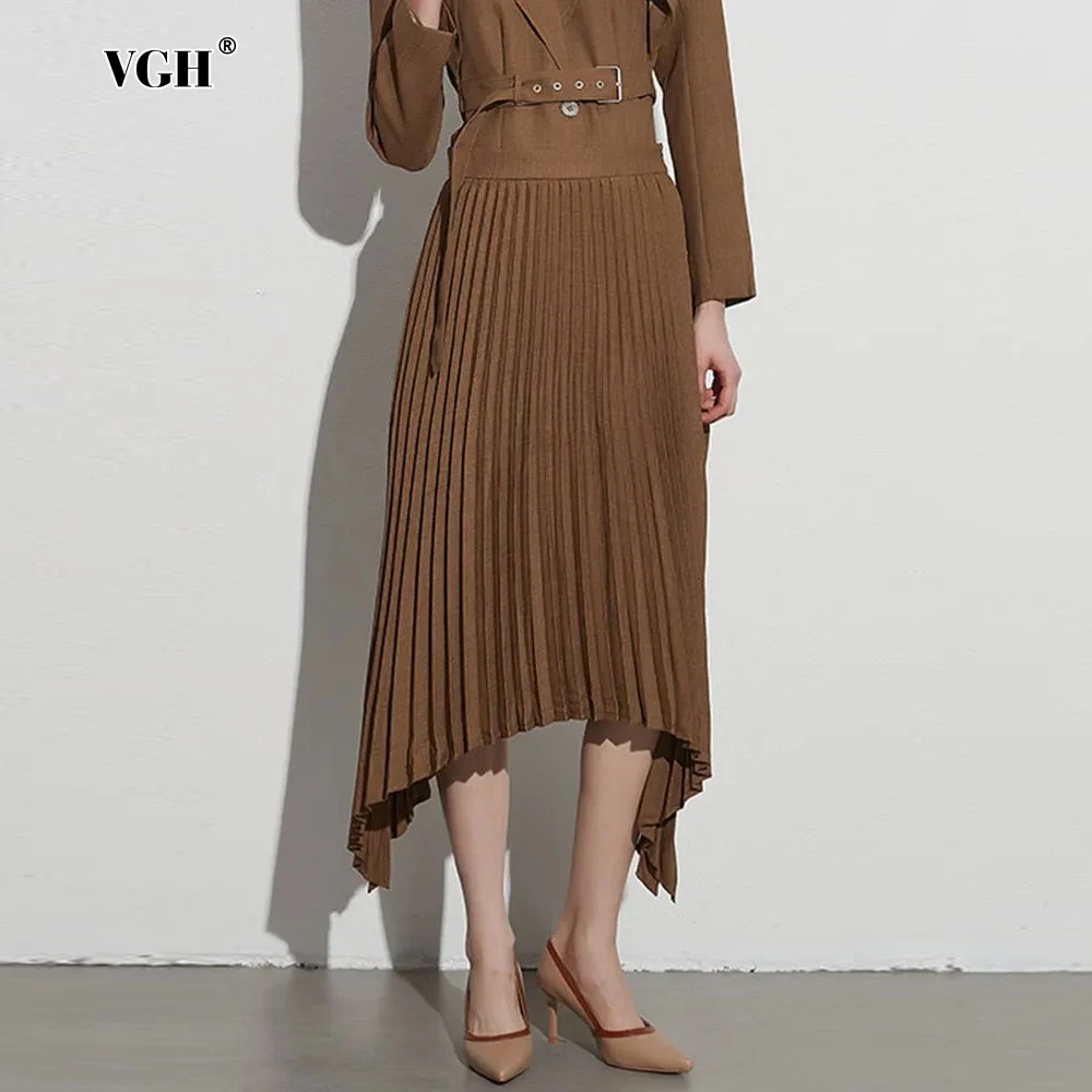 VGH Solid Elegant Pleated Skirts For Women High Waist Irregular Hem Temperament Midi Skirt Female Summer Fashion Clothing New
VGH Solid Elegant Pleated Skirts For Women High Waist Irregular Hem Temperament Midi Skirt Female Summer Fashion Clothing New