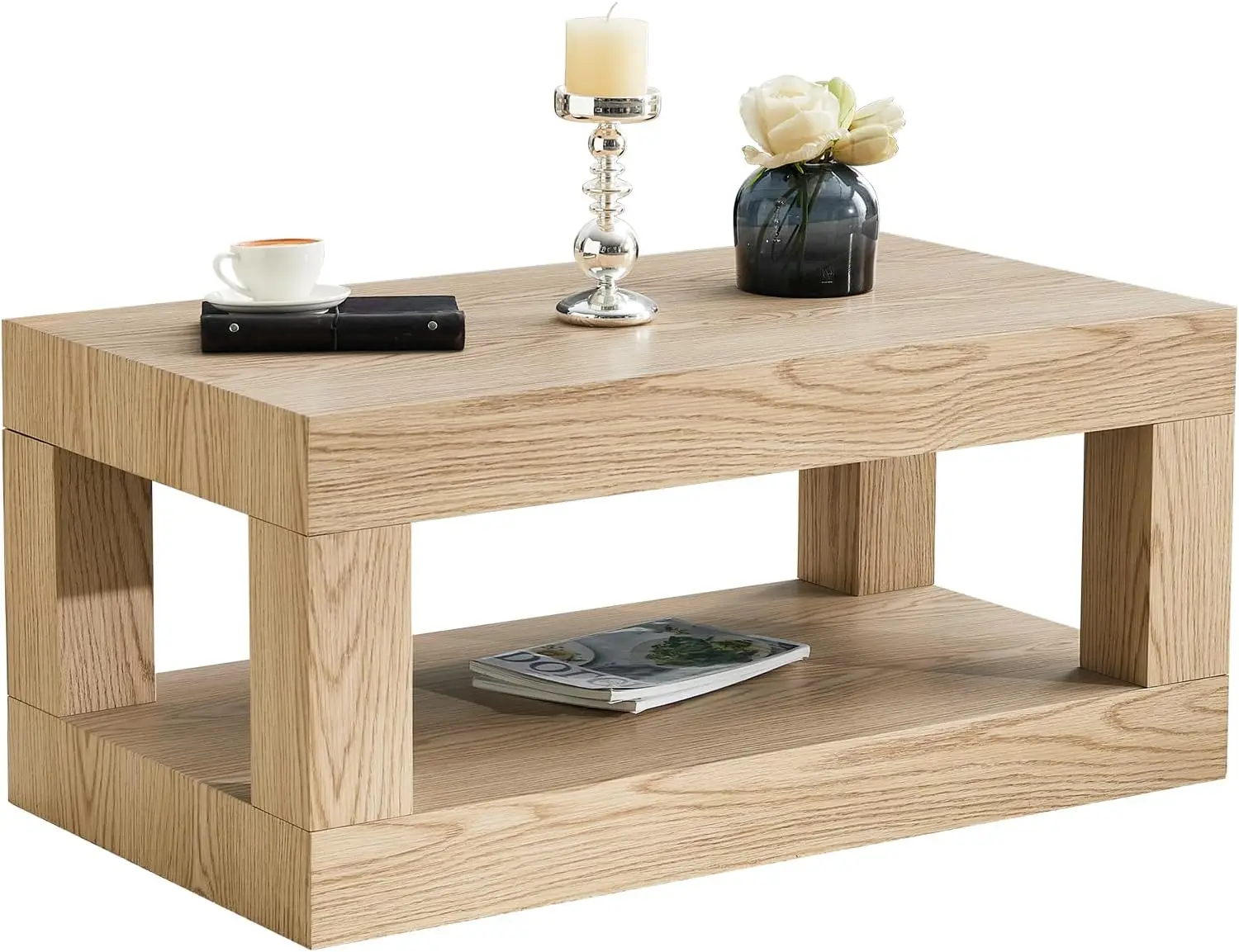 2-Tier Coffee Table with Storage, 39.4" Mid Century Rectangular Center Table, Farmhouse Large Accent Table with Thick Tabletop
2-Tier Coffee Table with Storage, 39.4" Mid Century Rectangular Center Table, Farmhouse Large Accent Table with Thick Tabletop