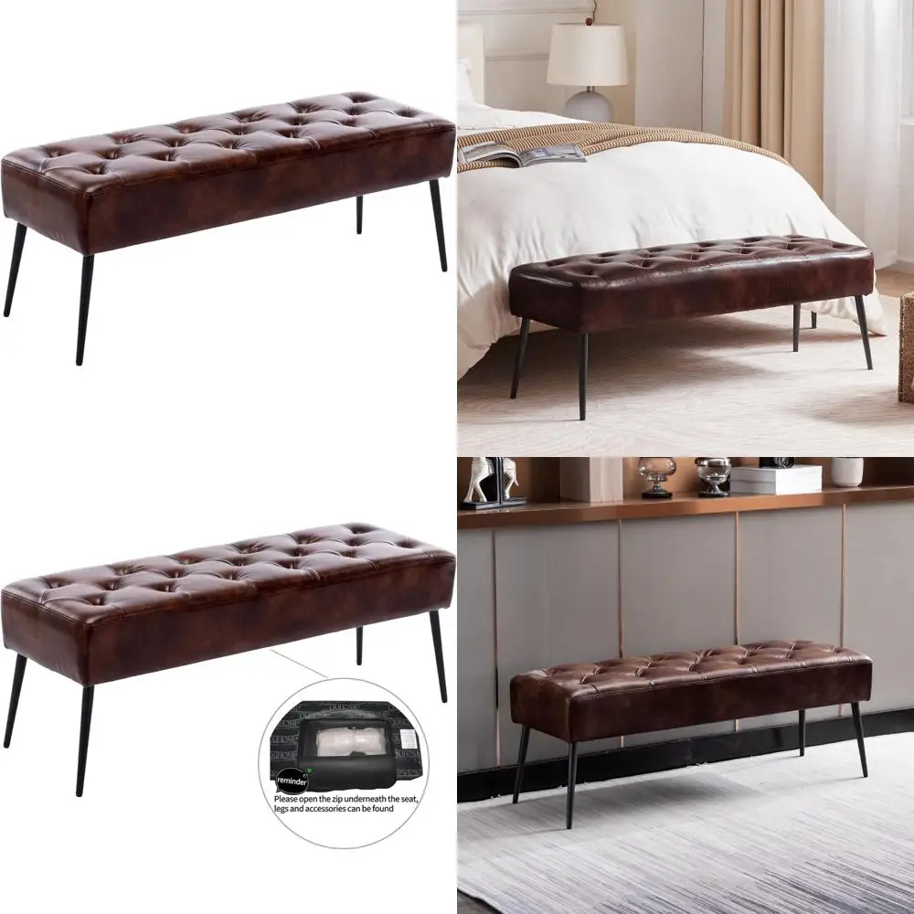 button-tufted upholstered bench: leather footrest for bedroom, dining, and entryway
button-tufted upholstered bench: leather footrest for bedroom, dining, and entryway