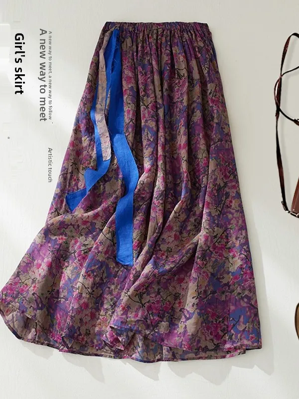 Retro Artistic Cotton Linen Skirt Women's Elastic Waist Printed Design Midi Length Half Body Skirt Korean Style Commute
Retro Artistic Cotton Linen Skirt Women's Elastic Waist Printed Design Midi Length Half Body Skirt Korean Style Commute