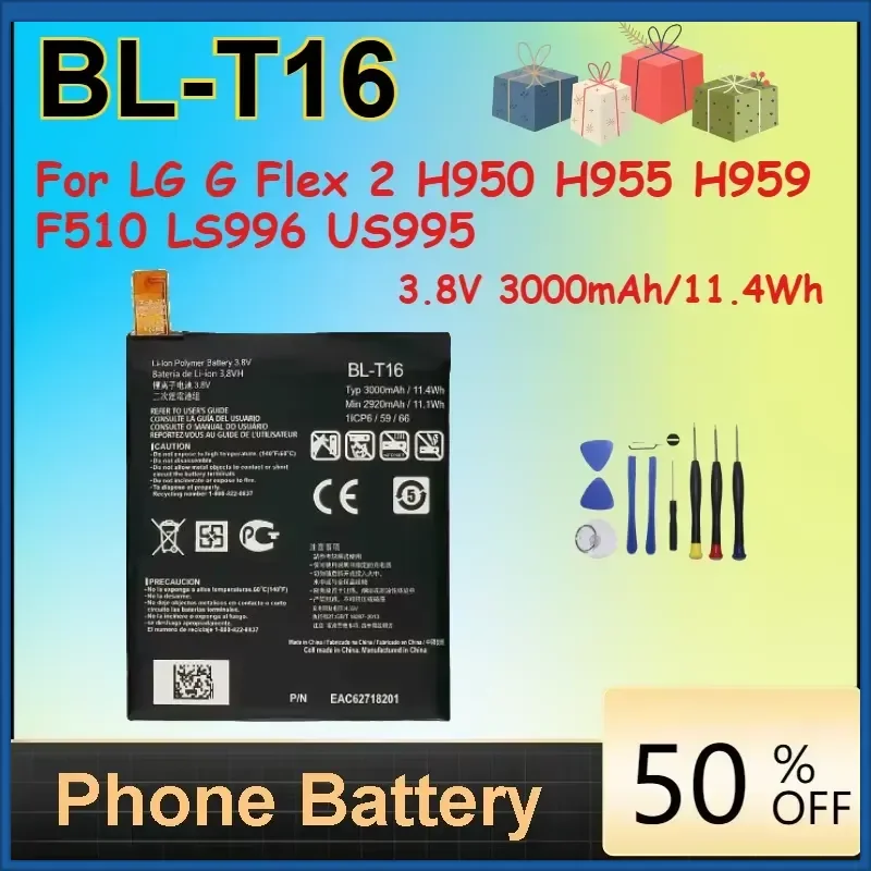 2 pcs 3.8V 3000mAh/11.4Wh BL-T16 Li-Ion Battery for LG G Flex 2 H950 H955 H959 F510 LS996 US995 Mobile Phone Batteries +
2 pcs 3.8V 3000mAh/11.4Wh BL-T16 Li-Ion Battery for LG G Flex 2 H950 H955 H959 F510 LS996 US995 Mobile Phone Batteries +