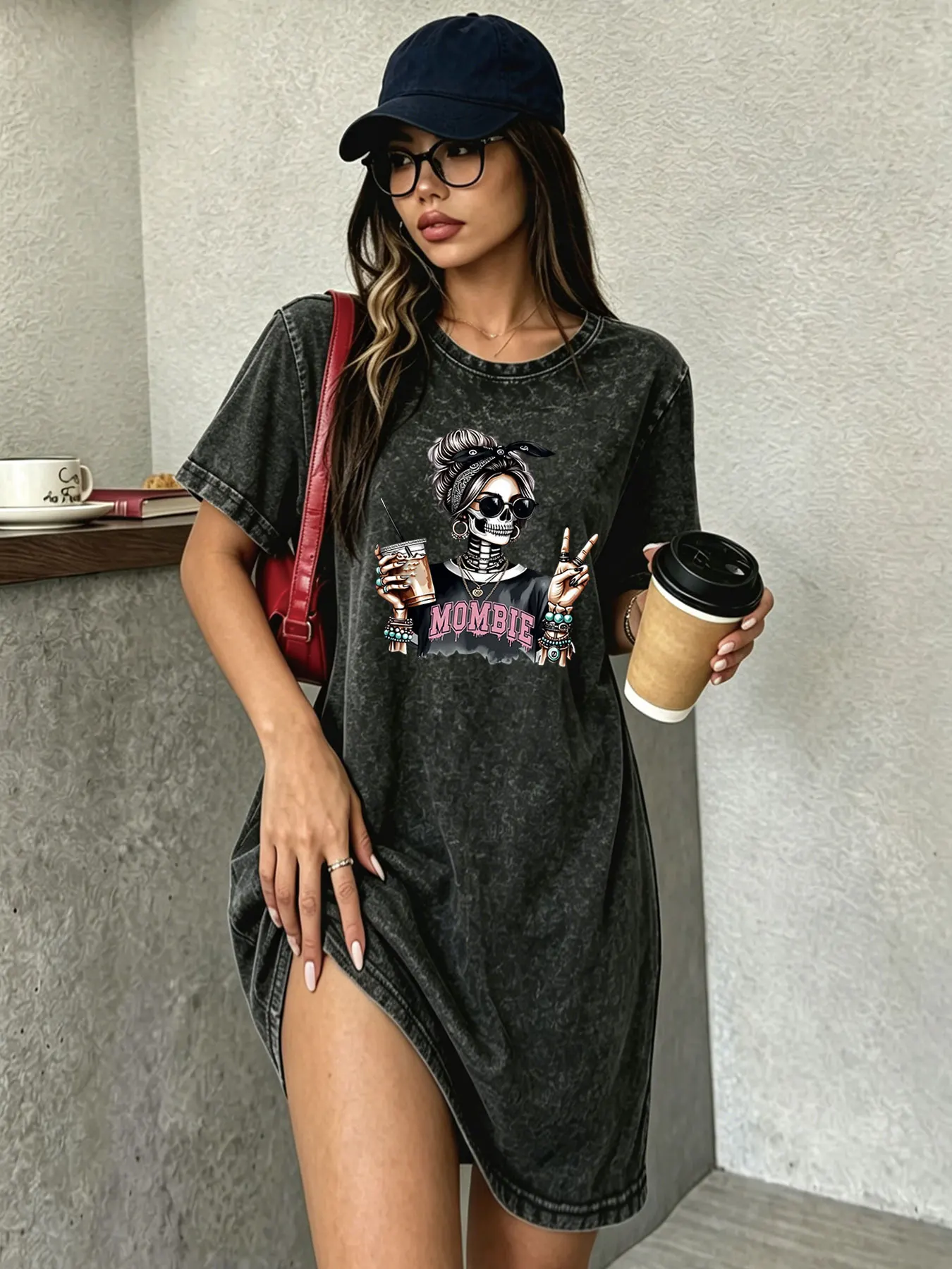 Vintage Washed Retro T-shirt Dress for Women, Stylish & Versatile Streetwear Dress with Skull Print
Vintage Washed Retro T-shirt Dress for Women, Stylish & Versatile Streetwear Dress with Skull Print