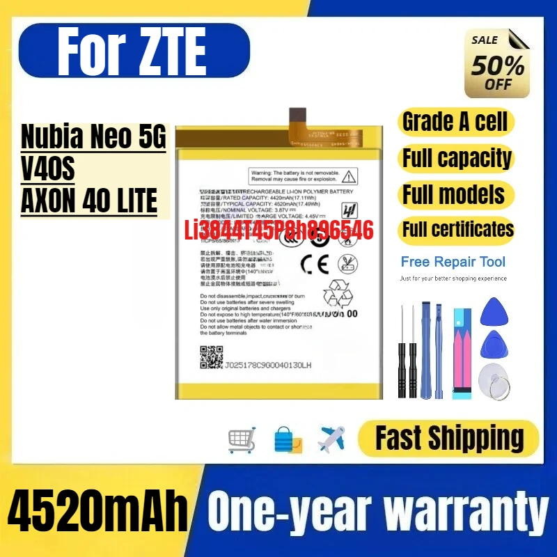 Li3844T45P8h896546 for ZTE Nubia Neo 5G V40S/AXON 40 LITE Phone Battery High Quality Replacement Bateria Grade A Cell with Tool
Li3844T45P8h896546 for ZTE Nubia Neo 5G V40S/AXON 40 LITE Phone Battery High Quality Replacement Bateria Grade A Cell with Tool