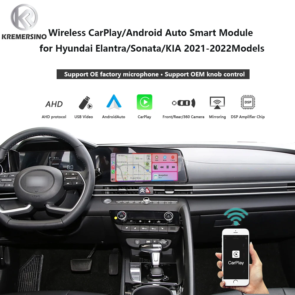 KSmart auto Wireless CarPlay AndroidAuto Модернизация для Hyundai Elantra Sonata KIA 2021-2022 Модели Поддержка OEM Микрофон
KSmart auto Wireless CarPlay AndroidAuto Модернизация для Hyundai Elantra Sonata KIA 2021-2022 Модели Поддержка OEM Микрофон