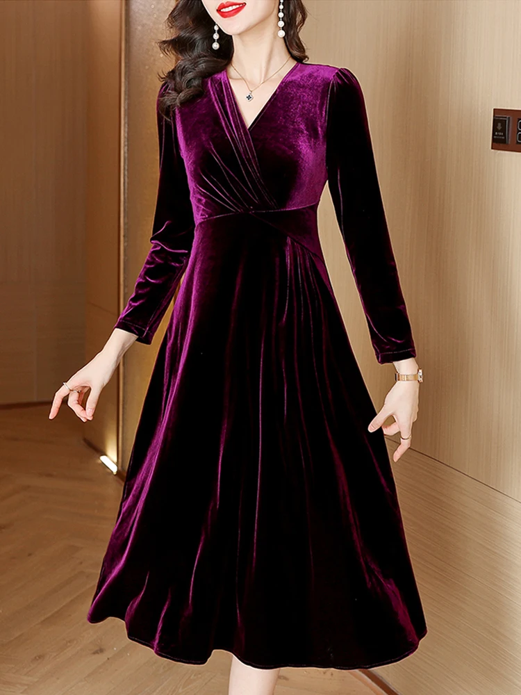 Purple Midi Elegant Long Sleeve Dress Vintage Women Velvet Luxury 2023 V-Neck Fashion Party Prom Autumn Winter Evening Dresses
Purple Midi Elegant Long Sleeve Dress Vintage Women Velvet Luxury 2023 V-Neck Fashion Party Prom Autumn Winter Evening Dresses