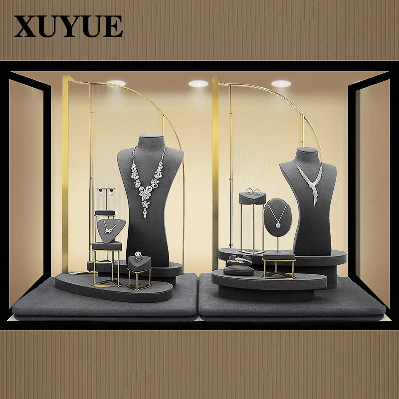 Gray microfiber jewelry High-end window display counter necklace ring jewelry bracelet display props
Gray microfiber jewelry High-end window display counter necklace ring jewelry bracelet display props