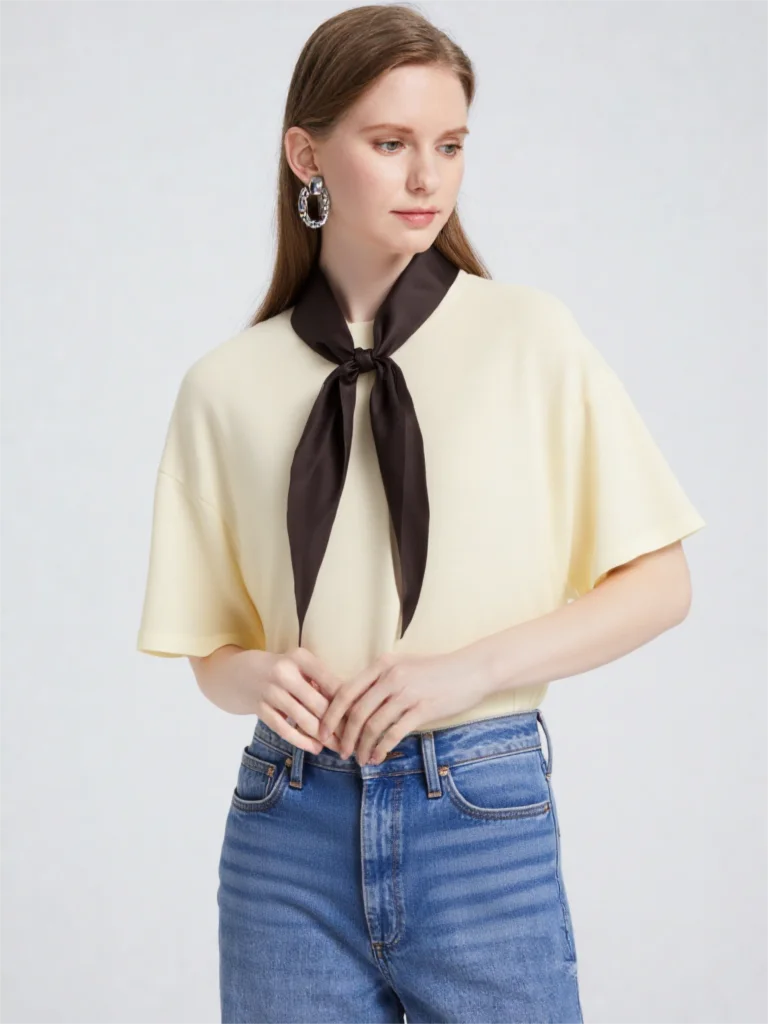 XIMIAN APPAREL 2026 YAZHIMEI cos spring new style of Women's casual standard-fit ivory scarf-detail T-shirt
XIMIAN APPAREL 2026 YAZHIMEI cos spring new style of Women's casual standard-fit ivory scarf-detail T-shirt