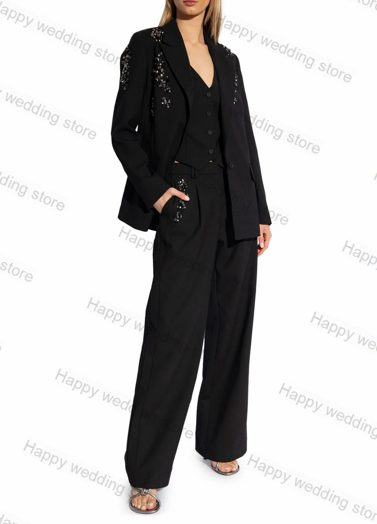 Black Crystals Women Suit 3 Piece Blazer+Vest+Trousers Formal Office Lady Wedding Tuxedo Prom Dress Tailored Size Pants
Black Crystals Women Suit 3 Piece Blazer+Vest+Trousers Formal Office Lady Wedding Tuxedo Prom Dress Tailored Size Pants