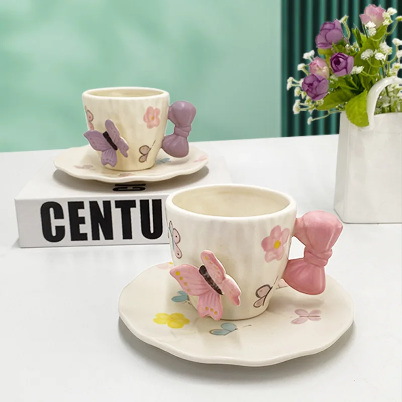 Cute Bowknot Ceramic Coffee Cup and Saucer Set Pink Purple Butterfly Mug Design for Home Afternoon Tea Leisure Drinking Utensils
Cute Bowknot Ceramic Coffee Cup and Saucer Set Pink Purple Butterfly Mug Design for Home Afternoon Tea Leisure Drinking Utensils
