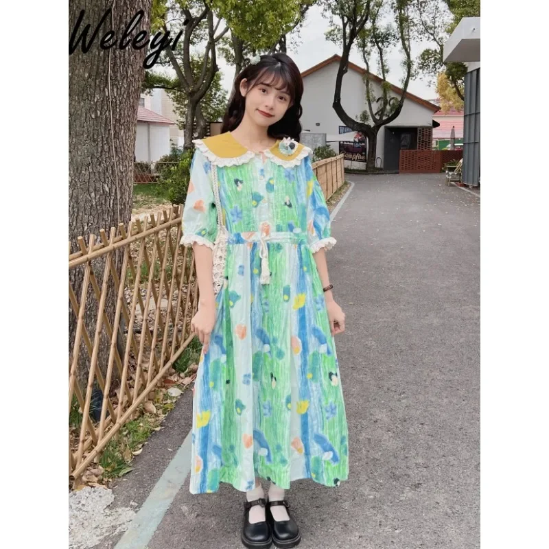 Summer Sweet Girl Retro Oil Painting Dress Women 2024 New Cool Student Color Matching Doll Collar Short Sleeve Printed Dresses
Summer Sweet Girl Retro Oil Painting Dress Women 2024 New Cool Student Color Matching Doll Collar Short Sleeve Printed Dresses