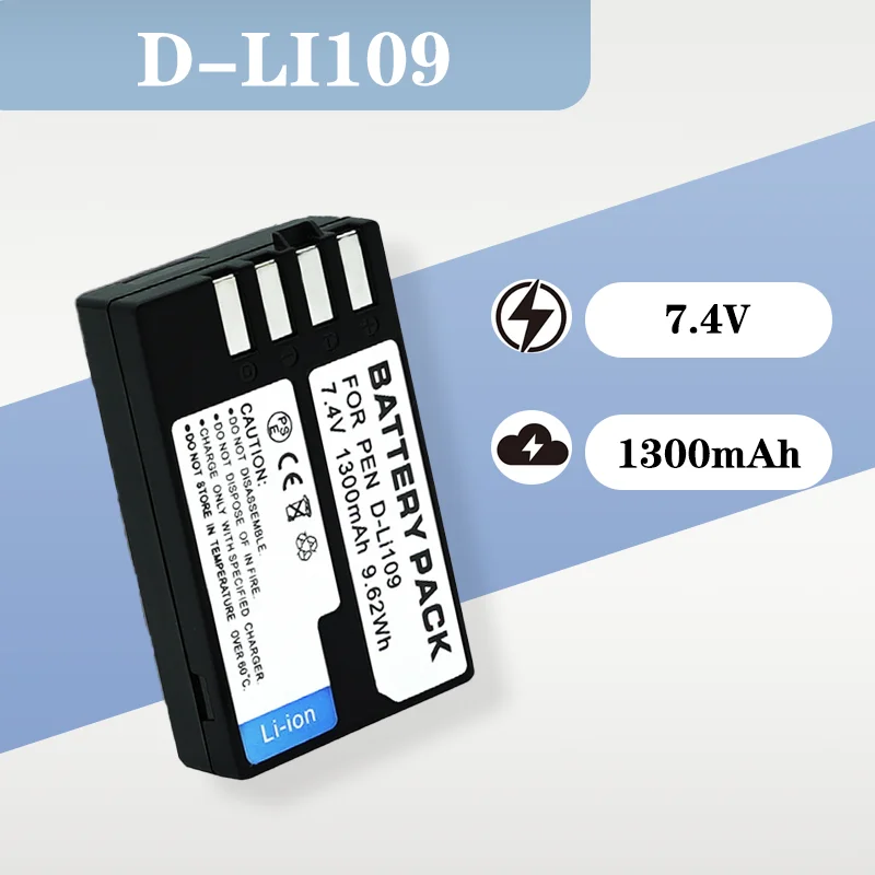3.7V 1300mAh D-LI109 Battery for Pentax Digital Cameras - Full Decoded, Replacement for LI109
3.7V 1300mAh D-LI109 Battery for Pentax Digital Cameras - Full Decoded, Replacement for LI109