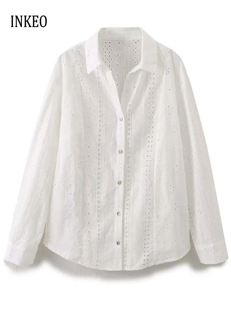 Sexy Hollow out embroidery shirt Long sleeve lace tops 2024 Summer White Beach Streetwear blouse White INKEO 4T153
Sexy Hollow out embroidery shirt Long sleeve lace tops 2024 Summer White Beach Streetwear blouse White INKEO 4T153