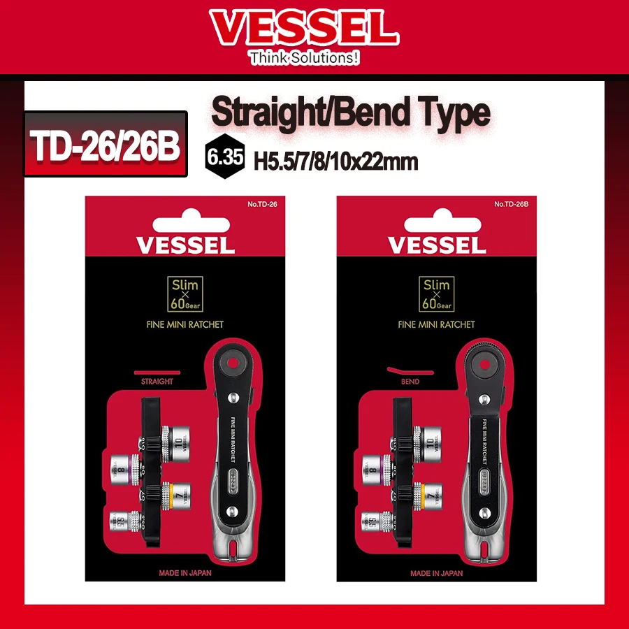 VESSEL 5PCS Ultra Thin Fine Mini Ratchet Screwdriver Straight/Bend Type with 4 Sockets 60 Gear Ratcheting Wrench TD-26/TD-26B
VESSEL 5PCS Ultra Thin Fine Mini Ratchet Screwdriver Straight/Bend Type with 4 Sockets 60 Gear Ratcheting Wrench TD-26/TD-26B