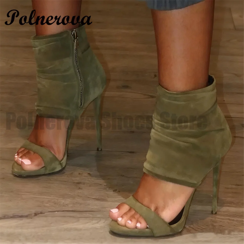 Green Suede Zipper Sandals Ankle Wrap Stiletto Heels Peep Toe Cut-Out Novelty Designer Elegant Ladies Party Zapatos Para Mujere
Green Suede Zipper Sandals Ankle Wrap Stiletto Heels Peep Toe Cut-Out Novelty Designer Elegant Ladies Party Zapatos Para Mujere