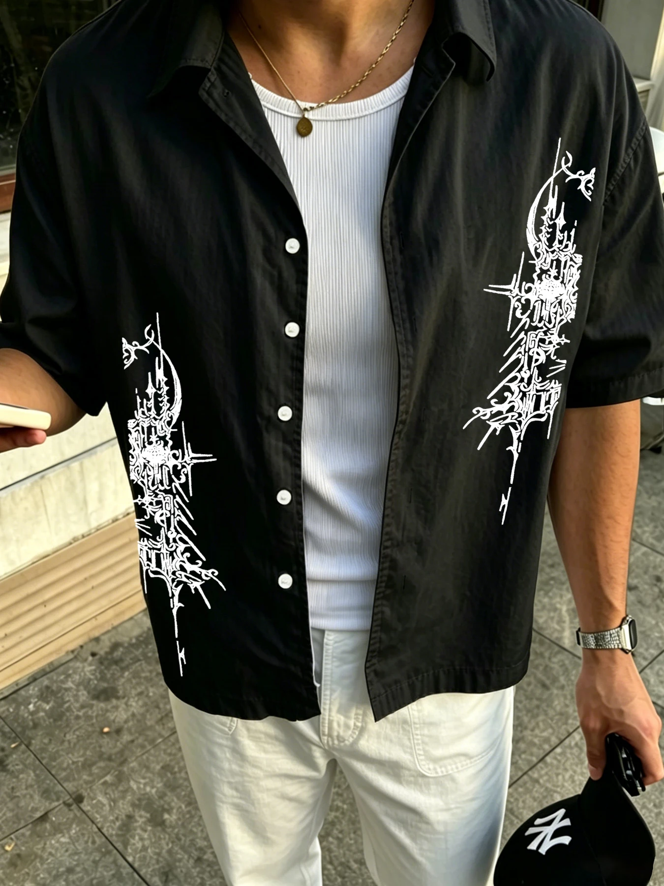 Men's American-Style High-Street Printed Short-Sleeve Shirt: Summer Shirt-Collar Streetwear Casual Cardigan
Men's American-Style High-Street Printed Short-Sleeve Shirt: Summer Shirt-Collar Streetwear Casual Cardigan