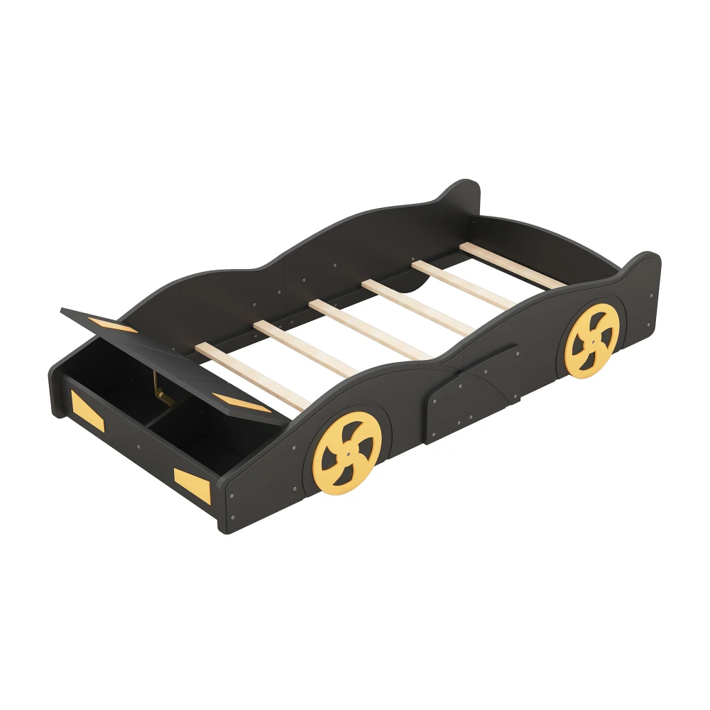 Twin Size Race Car-Shaped Platform Bed with Wheels and Storage, Black+Yellow
Twin Size Race Car-Shaped Platform Bed with Wheels and Storage, Black+Yellow