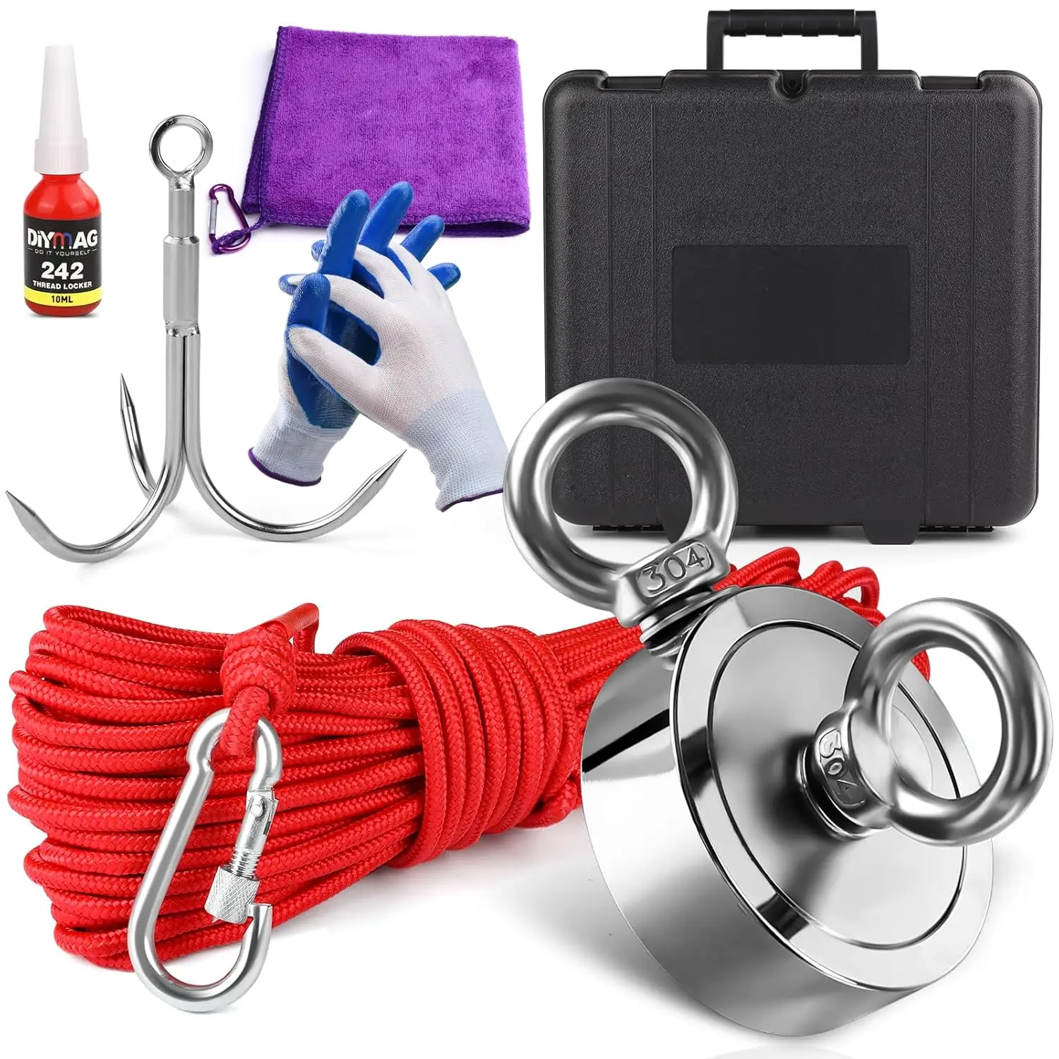 Double Sided Fishing Magnet Kit 1400LBS, 2.4" Neodymium Magnet with 65ft Rope, Gloves, Grappling Hook, Carrying Bag, Towel, Thread Locker
Double Sided Fishing Magnet Kit 1400LBS, 2.4" Neodymium Magnet with 65ft Rope, Gloves, Grappling Hook, Carrying Bag, Towel, Thread Locker