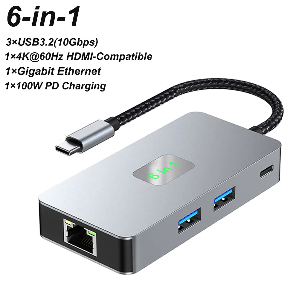 6-in-1 USB C Multiport Adapter 100W PD,4K HDMI-Compatible,Gigabit RJ45,3×10Gbps USB3.2,Dock for MacBook HP Dell Lenovo Laptop
6-in-1 USB C Multiport Adapter 100W PD,4K HDMI-Compatible,Gigabit RJ45,3×10Gbps USB3.2,Dock for MacBook HP Dell Lenovo Laptop