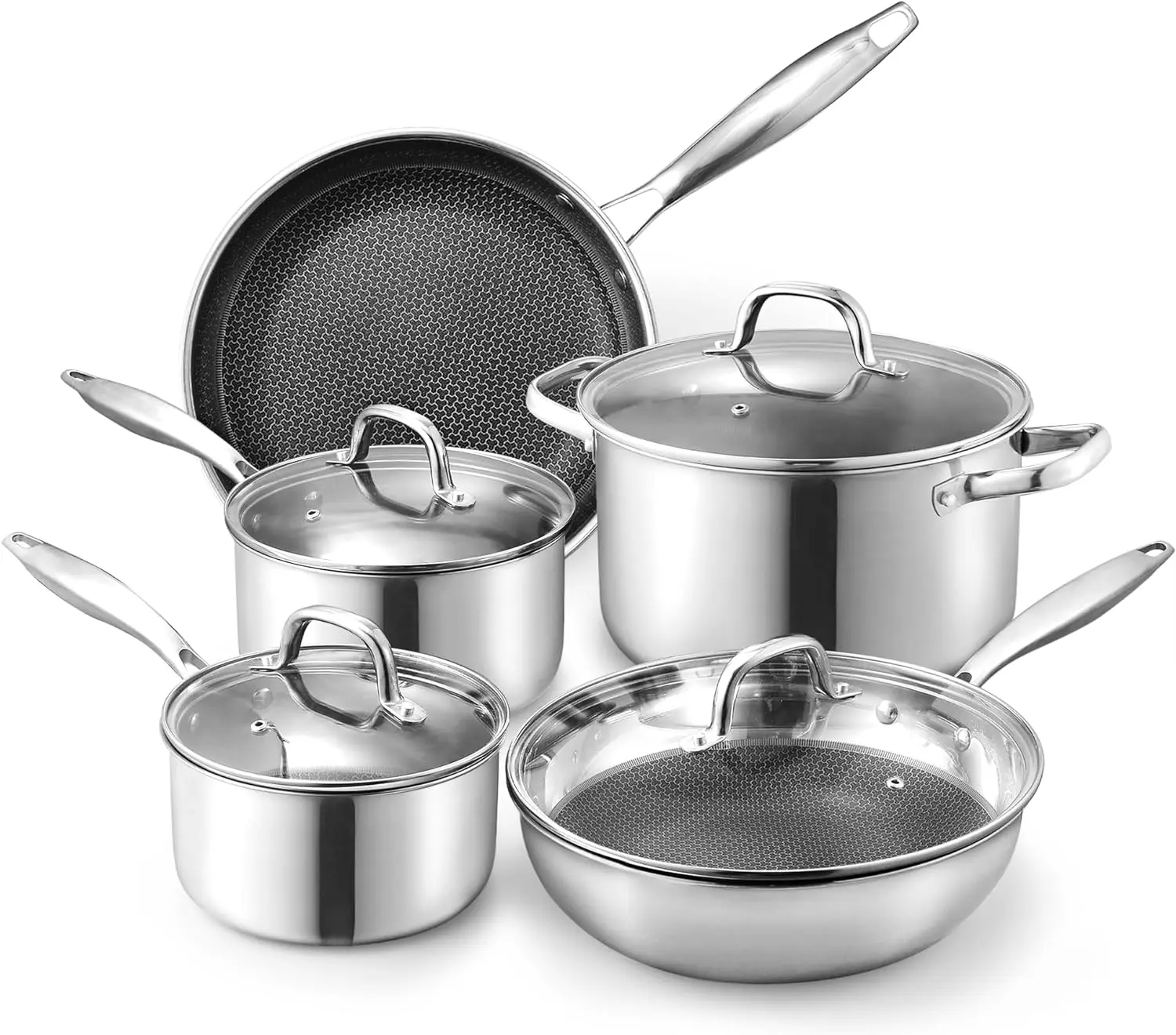 Tri-Ply Stainless Steel Nonstick Cookware Set, 9Pcs Stainless Steel Pots and Pans Set Non Stick Fast Heating with Tempered Glass
Tri-Ply Stainless Steel Nonstick Cookware Set, 9Pcs Stainless Steel Pots and Pans Set Non Stick Fast Heating with Tempered Glass