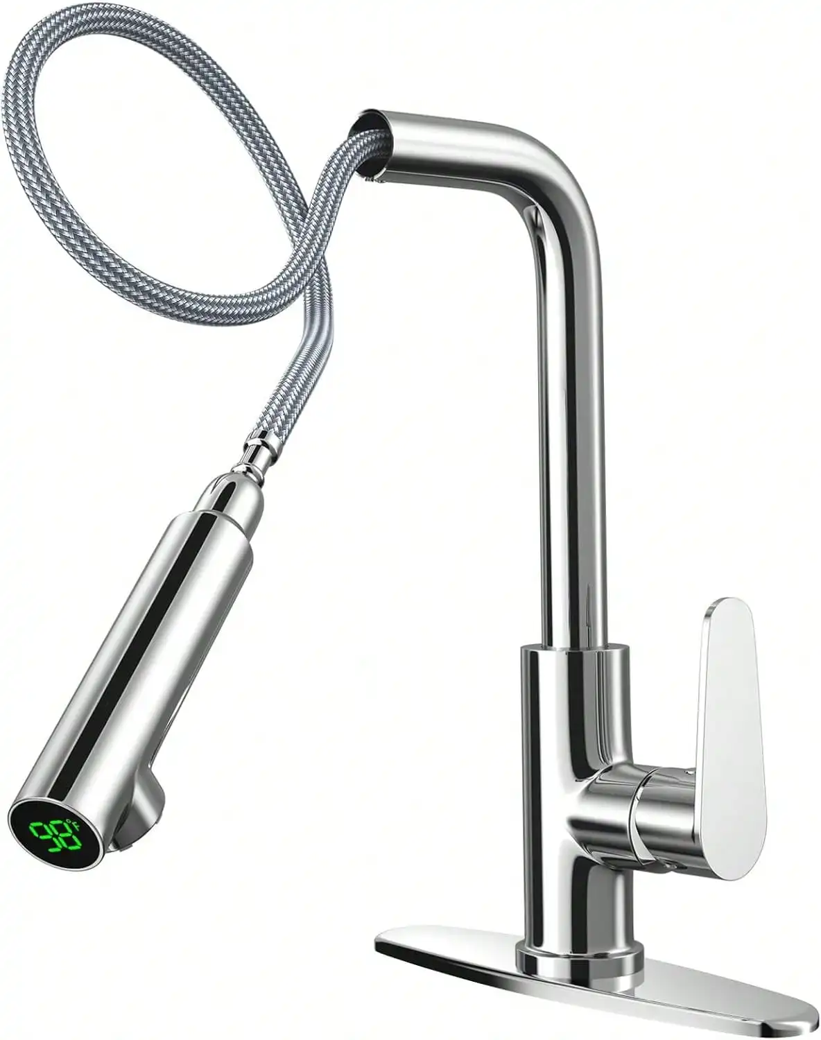 High Arc Pull Down Kitchen Sink Faucet With Digital Temperature Display Single Handle Pull Out Sprayer Tap With Deck Plate Hot Cold Mixer Tap For Modern Home Kitchen
High Arc Pull Down Kitchen Sink Faucet With Digital Temperature Display Single Handle Pull Out Sprayer Tap With Deck Plate Hot Cold Mixer Tap For Modern Home Kitchen
