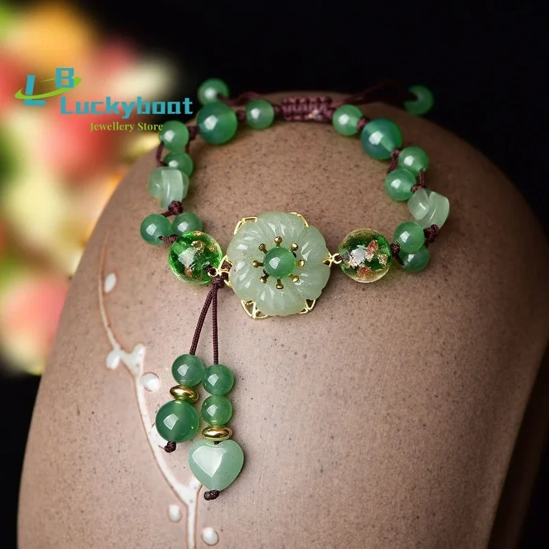 Ретро натуральный зеленый нефрит Dongling цветок регулируемый браслет Шарм ювелирные изделия модный ручной вязки амулет подарки женский браслет
Ретро натуральный зеленый нефрит Dongling цветок регулируемый браслет Шарм ювелирные изделия модный ручной вязки амулет подарки женский браслет
