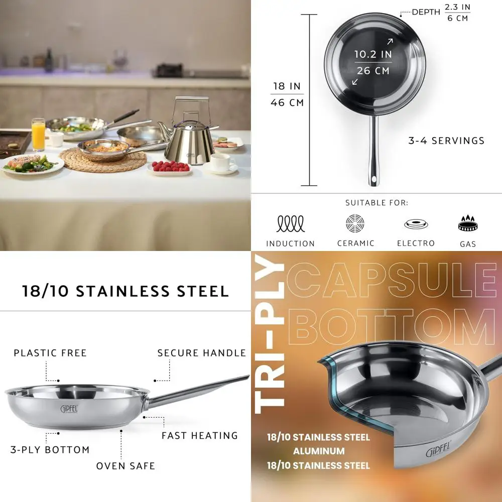 10-дюймовая здоровая трехслойная сковорода из нержавеющей стали, безопасная индукционная посуда для духовки для газовых и электрических плит
10-дюймовая здоровая трехслойная сковорода из нержавеющей стали, безопасная индукционная посуда для духовки для газовых и электрических плит