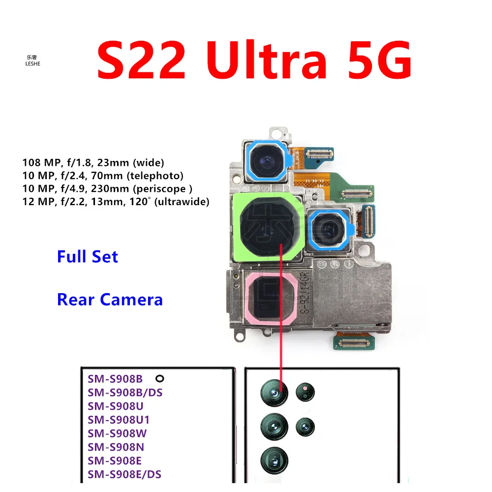Full Set Rear Camera For Samsung Galaxy S22 Ultra 5G SM-S908 Telephoto + Periscope + Wide + Main Back Camera Repair Replacement
Full Set Rear Camera For Samsung Galaxy S22 Ultra 5G SM-S908 Telephoto + Periscope + Wide + Main Back Camera Repair Replacement