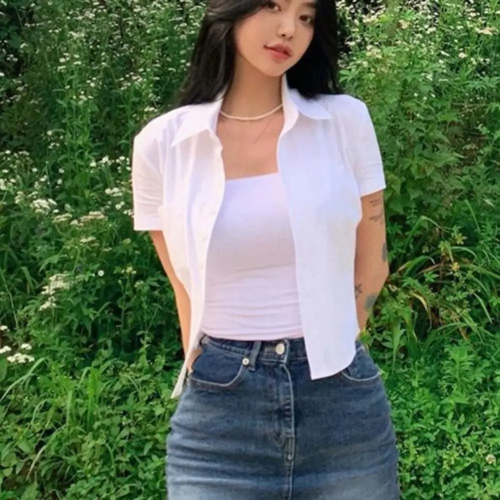 Chic V-neck Short Sleeve Shirts with Pocket Y2K Slim Blouse Women Crop Top Button Up Sweet Girls Shirts Beachwear
Chic V-neck Short Sleeve Shirts with Pocket Y2K Slim Blouse Women Crop Top Button Up Sweet Girls Shirts Beachwear