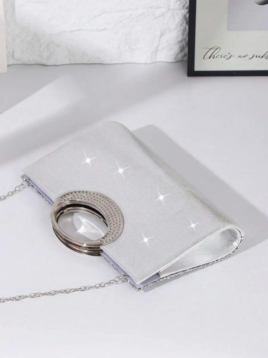 Elegant Silver Rhinestone Clutch With Circular Handle And Chain Strap For Wedding Evening Party Dress Accessory
Elegant Silver Rhinestone Clutch With Circular Handle And Chain Strap For Wedding Evening Party Dress Accessory