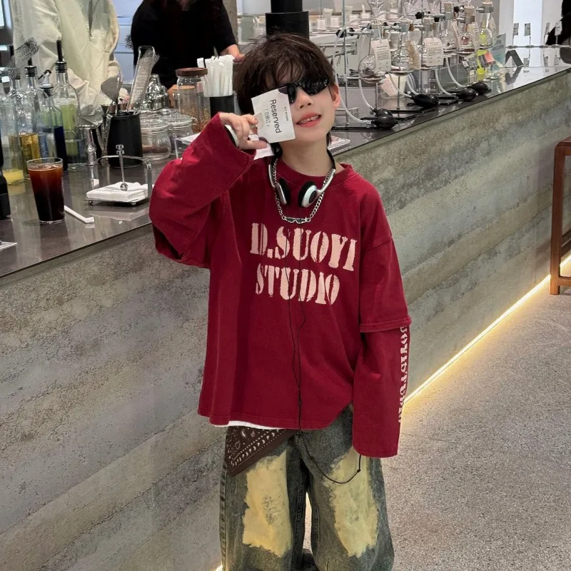 Boys T-shirt 2025 Autumn Spring New Arrival Korean Style Fashion Trendy Letter Print Faux Two Piece Long Sleeve Top
Boys T-shirt 2025 Autumn Spring New Arrival Korean Style Fashion Trendy Letter Print Faux Two Piece Long Sleeve Top