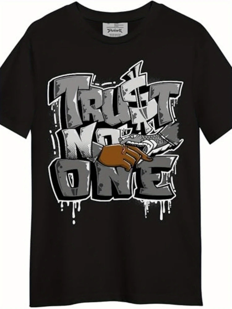 "Trust No One" Graffiti pattern – Snake & Finger Design, 100% cotton summer short sleeve O-neck printed T-shirt.
"Trust No One" Graffiti pattern – Snake & Finger Design, 100% cotton summer short sleeve O-neck printed T-shirt.