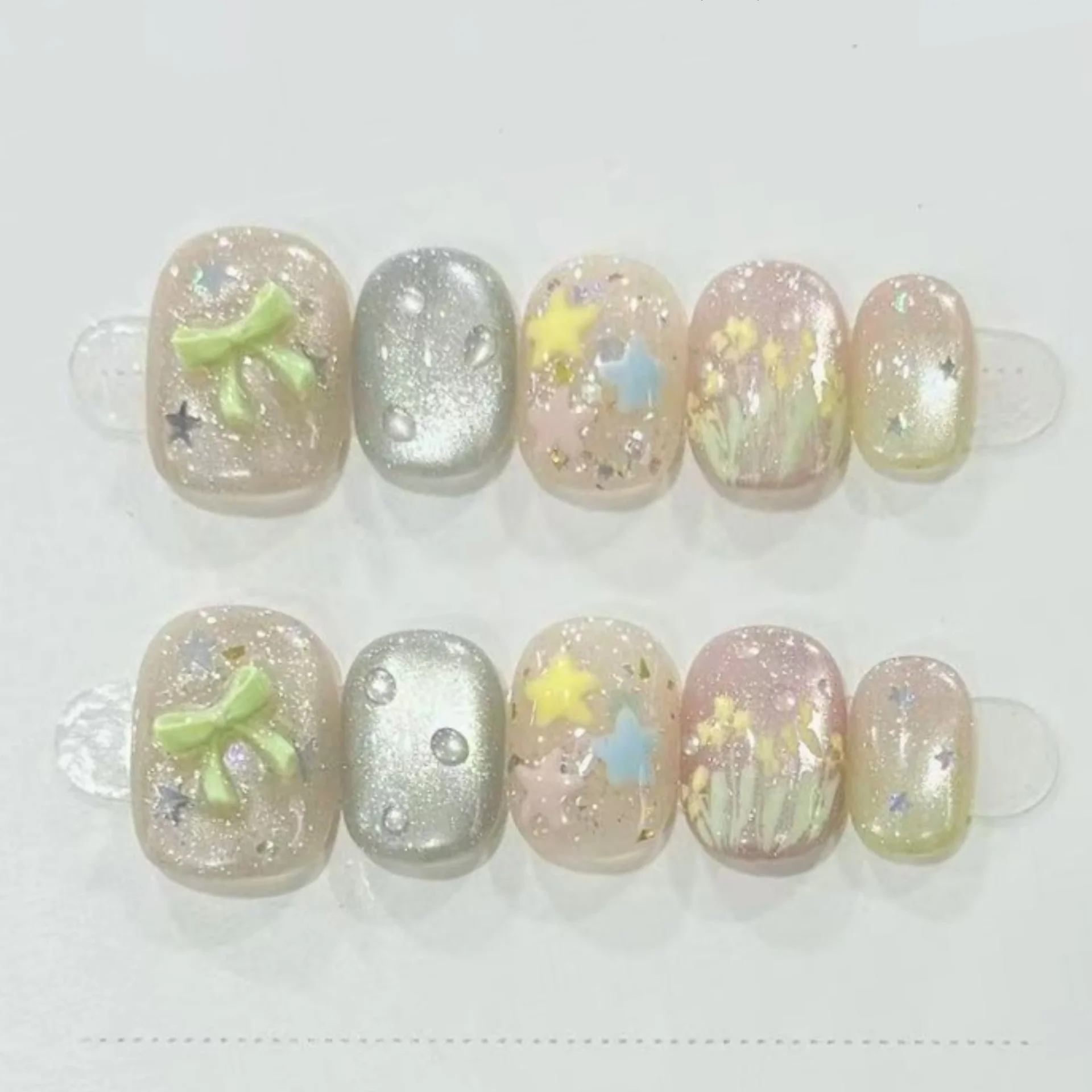 10pcs Sweet Fresh Flower Handmade Fake Nails Tips Spring Bow Design Short Square Round False Nail Art Cat's Eye Press on Nails
10pcs Sweet Fresh Flower Handmade Fake Nails Tips Spring Bow Design Short Square Round False Nail Art Cat's Eye Press on Nails
