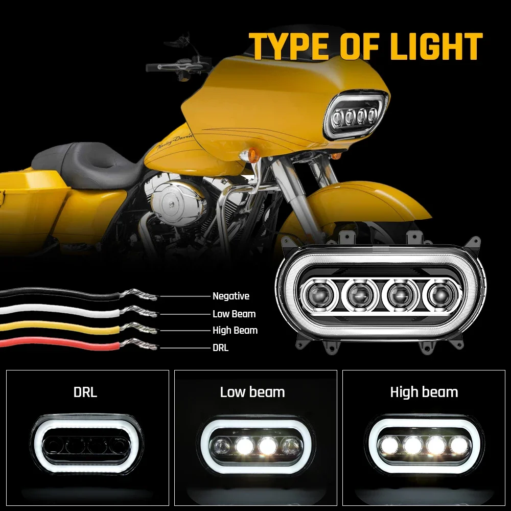 Nick DOT Approved Motorcycle Accessories for Harley Road Glide FLTRX 2015-2022 Motorcycle Led Headlight With White Halo DRL
Nick DOT Approved Motorcycle Accessories for Harley Road Glide FLTRX 2015-2022 Motorcycle Led Headlight With White Halo DRL