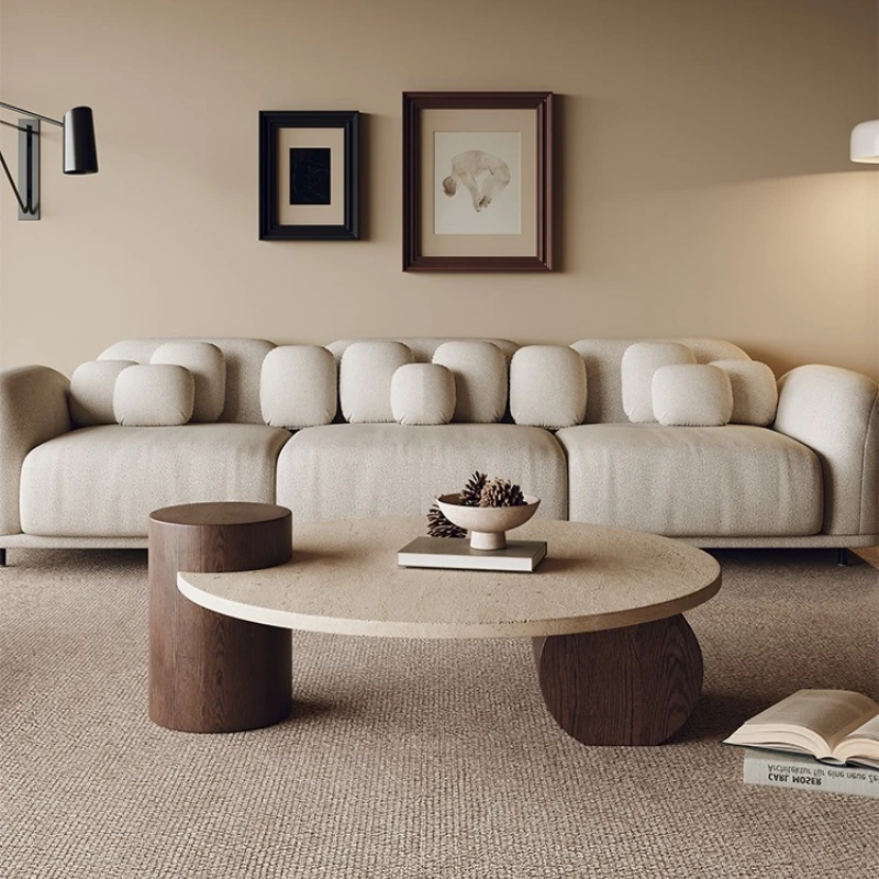 Natural travertine round coffee table living room household small apartment designer tea table light luxury advanced sense
Natural travertine round coffee table living room household small apartment designer tea table light luxury advanced sense