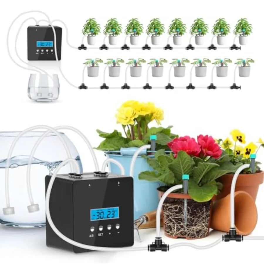 Automatic Watering System for Potted Plants Indoor Plant Waterer with Programmable Timer, Dual Self-Priming Pumps, Drip Irrigat
Automatic Watering System for Potted Plants Indoor Plant Waterer with Programmable Timer, Dual Self-Priming Pumps, Drip Irrigat