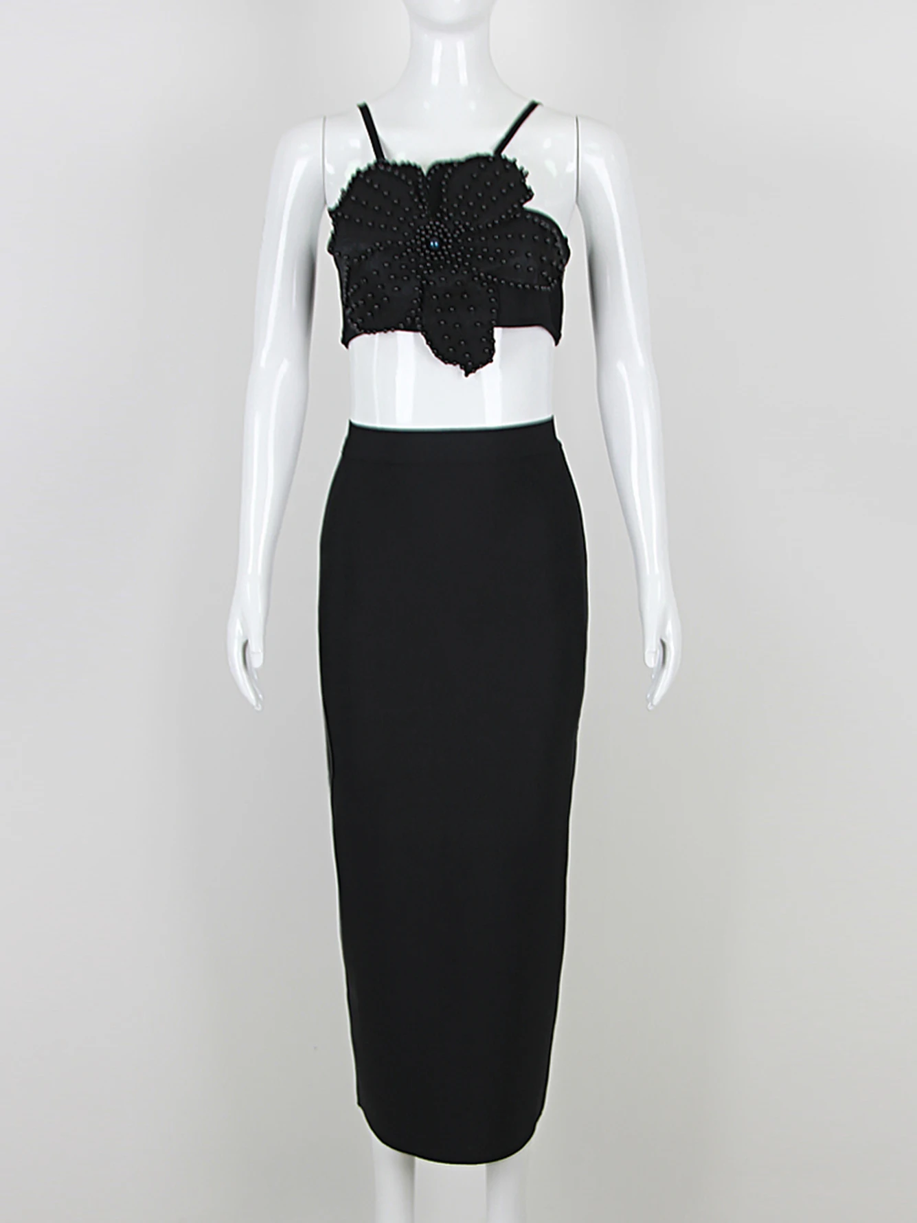 High Quality Women'S Black Bandage Slim Fit Set 2024 Sexy Sleeveless Beaded 3D Flower Short Top+Midi Skirt Party 2 Two-Piece Set
High Quality Women'S Black Bandage Slim Fit Set 2024 Sexy Sleeveless Beaded 3D Flower Short Top+Midi Skirt Party 2 Two-Piece Set