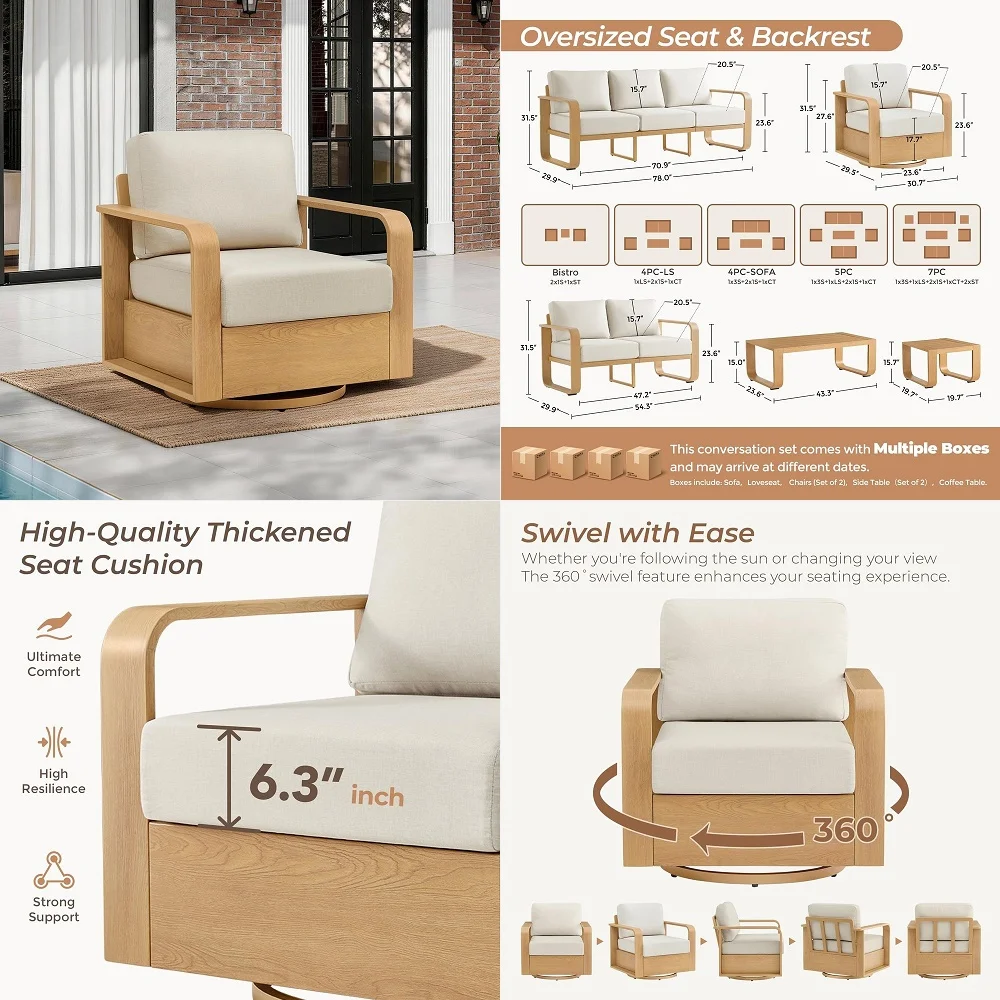 Aluminum Outdoor Swivel Chairs, Outdoor Furniture Set with 6.3in Thick HighResilient Cushions amp 100 Aluminum Frame, Modern Ou
Aluminum Outdoor Swivel Chairs, Outdoor Furniture Set with 6.3in Thick HighResilient Cushions amp 100 Aluminum Frame, Modern Ou