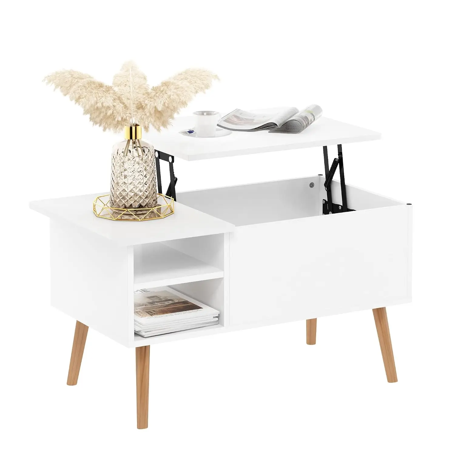 Wooden Lift Top Coffee Table With Hidden Compartment & Open Storage Shelf, White, Customized
Wooden Lift Top Coffee Table With Hidden Compartment & Open Storage Shelf, White, Customized