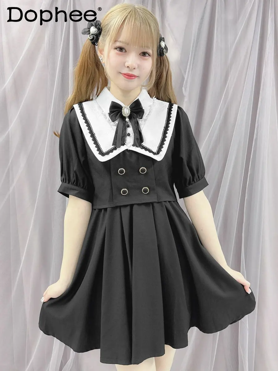 Japanese Style Rojita Sailor Collar Short Sleeve Dresses Women Summer Ladies Bow Princess Dress Lolita Sweet Black Midi Dress
Japanese Style Rojita Sailor Collar Short Sleeve Dresses Women Summer Ladies Bow Princess Dress Lolita Sweet Black Midi Dress